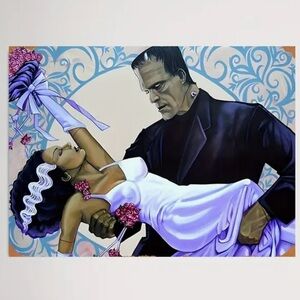 Frankenstein’s Monster & His Beloved Bride’s Wedding Day Canvas Wall Art Print